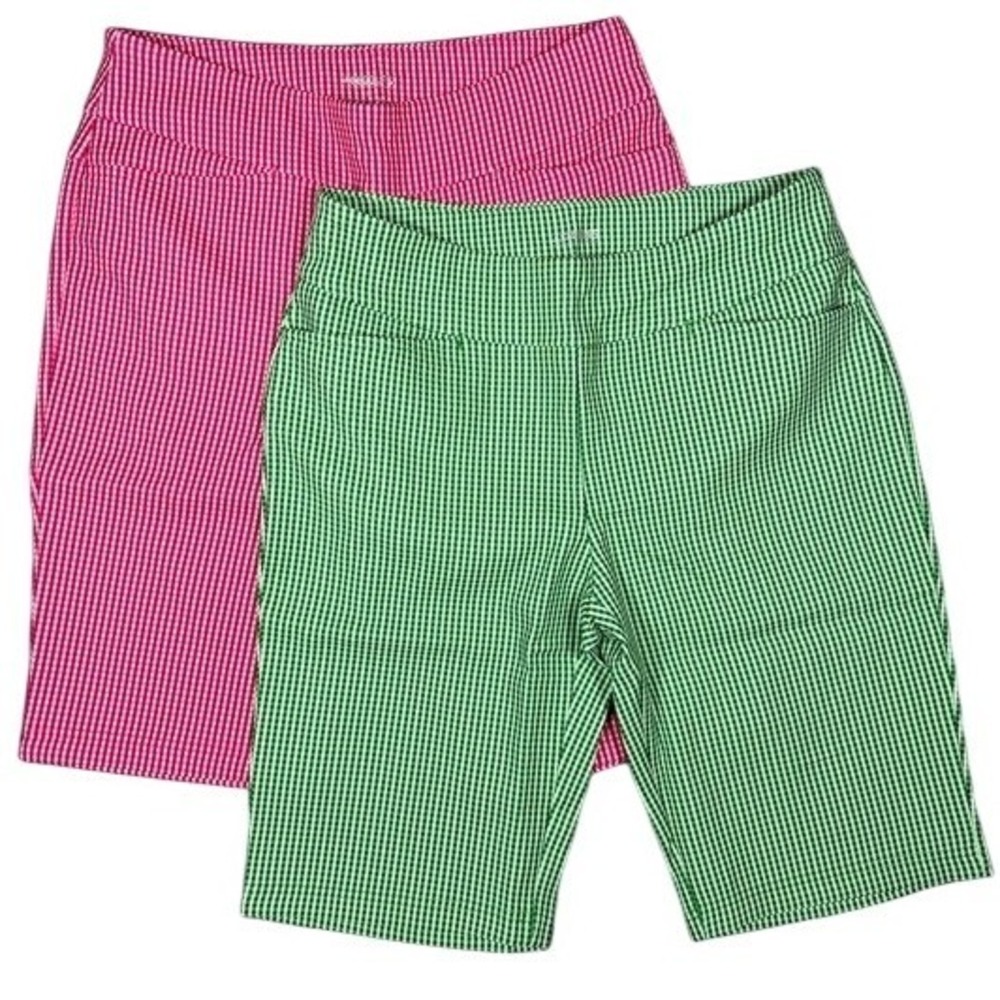 Acegolfs Womens Gingham Golf Shorts 2 Pack Pink Green UPF Stretch Size Large